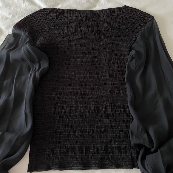 Giorgio Armani Collezioni Black Smocked Blouse with Sheer Sleeves 40 - Picture 4 of 5